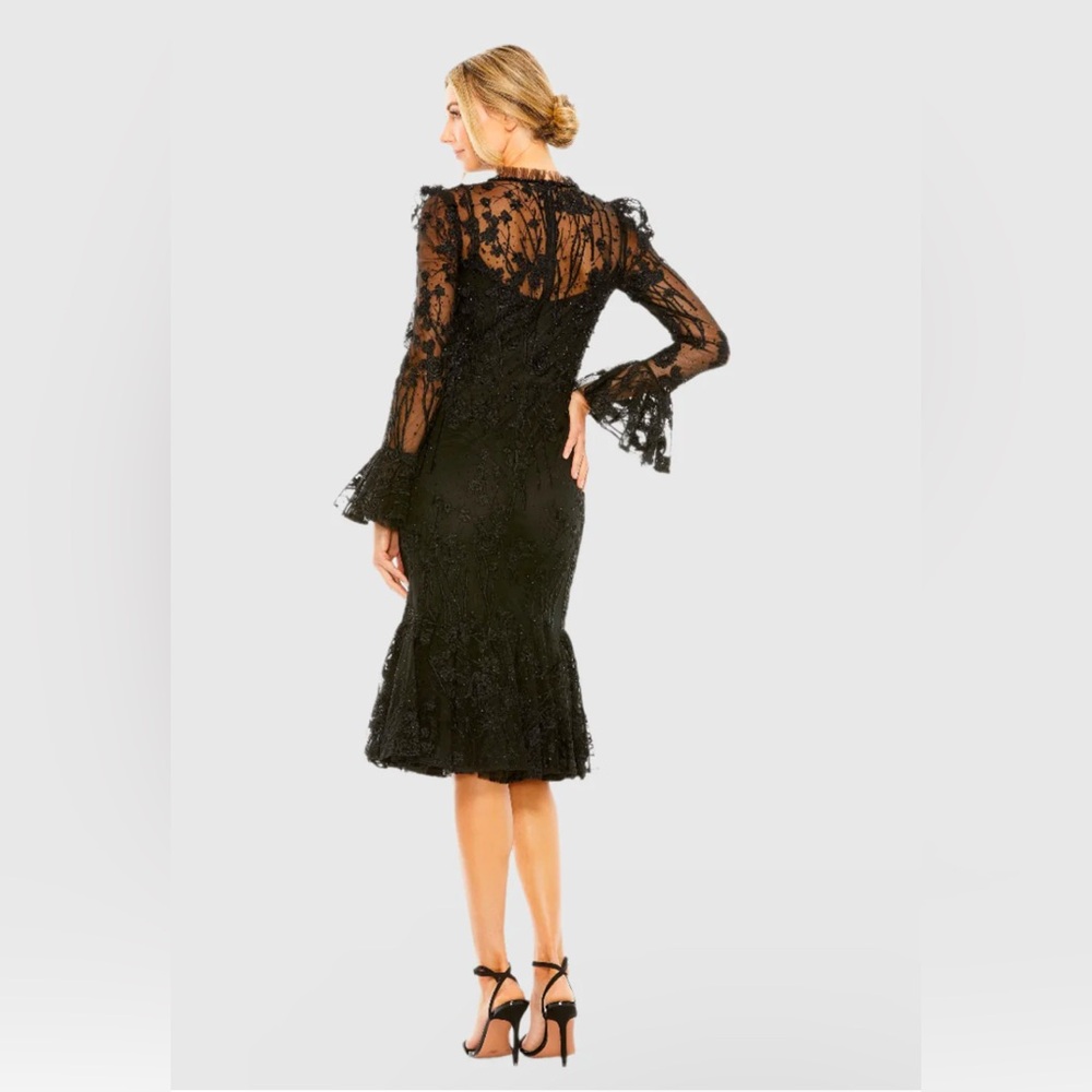 MAC DUGGAL Black Ruffle Wrist Embellished High Neck Midi size 6 - Picture 4 of 14
